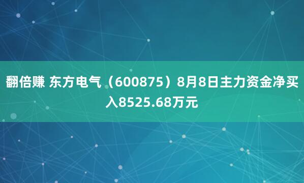 翻倍赚 东方电气（600875）8月8日主力资金净买入8525.68万元