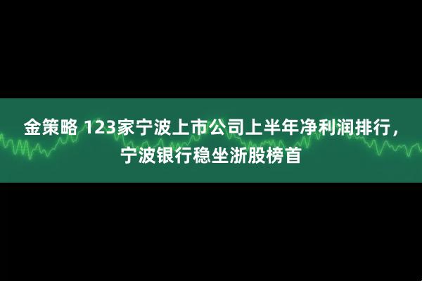 金策略 123家宁波上市公司上半年净利润排行，宁波银行稳坐浙股榜首